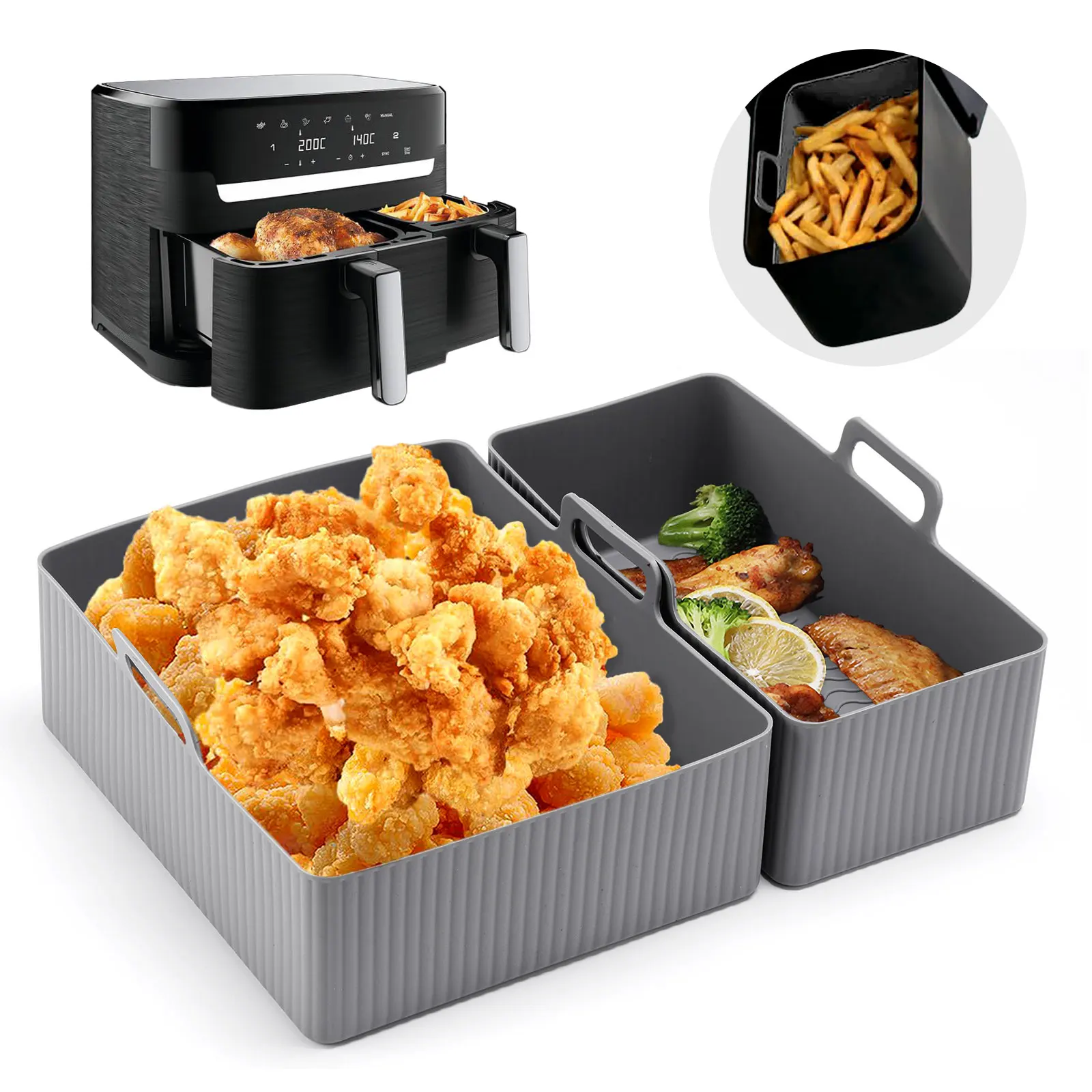 طقم من قطعتين من حصيرة السيليك - مراجعة Air Fryer Silicone Pot Liner وسعره